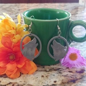 Unique Laser Cut Grey Acrylic Wolf Earrings